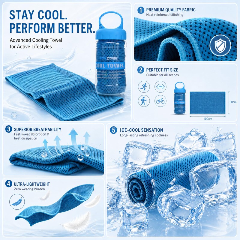 Boyfield Cooling Towel for Neck, Microfibre Ice Cold Towel 30x100cm