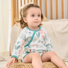 BINIDUCKLING Kimono Style Baby Wrap Over Long Sleeve Bodysuit with Hook and Loop Closure Under the Sea 6-9 Months