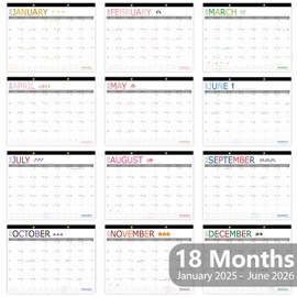 GuassLee 2025 Desk Calendar - 18 Months 17 x 22 Inches Large Academic Monthly Calendar from Jan. 2025 to June. 2026 with Hanging Rope, Julian Dates and Large Ruled Blocks for Home School Office