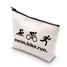 PLITI Triathlon Gifts Cosmetic Bag for Women Triathletes Inspirational Gift Swim Bike Run Bu, Swim Bike Run Bu
