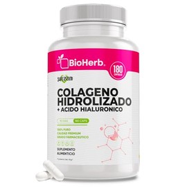 BioHerb Colágeno Hidrolizado + Ácido Hialurónico – Extremadamente Eficaz – 180 Cápsulas (Suministro 90 Días) – Piel, Cabello y Articulaciones Saludabl