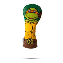 Pins & Aces TMNT Fairway Head Cover - Premium, Hand-Made Leather Headcover - Teenage Mutant Ninja Turtle Head, Tour Quality Golf Club Cover - Style and Customize You Golf Bag (Michelangelo)