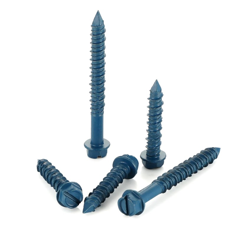 1/4" x 3" Concrete Screws, 50 PCS Blue Hex Washer
