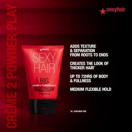 SexyHair Big Creme 2 Powder Play Voluminizador y Texturizador, 100 ml Hasta 100% más volumen Fórmula crema a polvo Todo tipo de cabello