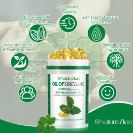 Oil of Oregano Softgel - 6000mg Oil of Oregano with Black Seed Oil 2 in 1, Organic Oregano Oil Extract, Natural Antioxidants Fitness, Immune Support, Non-GMO & Gluten Free - 120 Count
