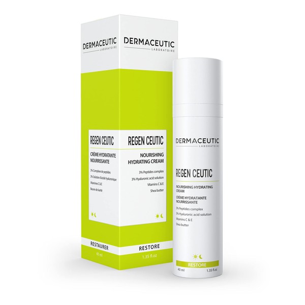 Dermaceutic Rain Ceutic - Regenerating Cream for Sensitive and Low-Moisture Skin - Repairing Cream with Hyaluronic Acid, Peptides, Vitamin C/E and Shea Butter - 40 ml