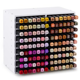 MotiMind Marker Organizer for 126 Markers, Adjustable Pen Holder Organizer, Pen Display Stand, Art Marker Storage Holder with 18 Compartments for Desk, Home, Office