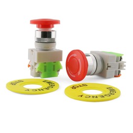 E-outstanding LAY37-11ZS Switch 2PCS AC 660V 10A 1NO 1NC DPST Emergency Stop Push Button Switches with Red Mushroom Cap for Equipment Lift Elevator Self Lock 22mm Mounting Hole Switch