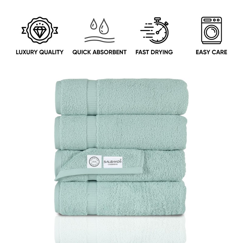 SALBAKOS 4-Piece 100% Turkish Cotton Bath Towels, 27x54 inch, Seafoam
