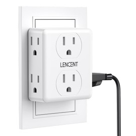LENCENT 2 to 3 Prong Outlet Adapter, 2 Prong Power Strip, 6 Widely Spaced Outlets Extender, 3-Sided Wall Plug Splitter, 1875W Max, Compact Wall tap for Non-Grounded Outlets in Old House Hotel Dorm