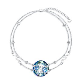 POTOPYY Turtle Bracelet for Mom Sterling Silver Mother's Day Sea Turtle Bracelet Jewelry Gift for Mom Ocean Sea Ankle Bracelets for Womens Beach Gifts for Women