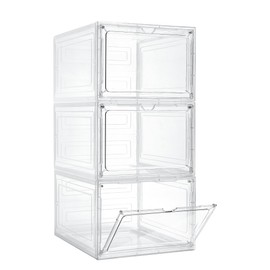 SANKEU Storage Bins with Lids，3pcs×19.5 Qt Plastic Storage Containers with Magnetic Door, Stackable Clear Storage Box for Closet Organizers and Storage,Office Organizing