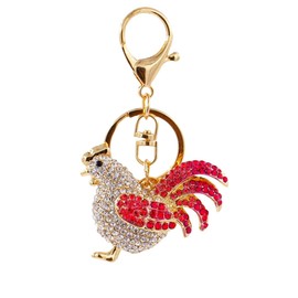 Reizteko Chicken Cock Rooster Wing Tail Rhinestone Crystal Purse Bag Key Chain Accesories Gift (Red)
