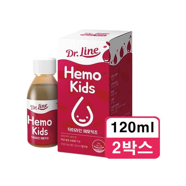Dr. Line Hemo Kids Children&#39;s Liquid Iron Supplement Strawberry Flavor 120ml x 2 Boxes / 닥터라인 헤모키즈 어린이 액상철분제 딸기맛 120ml x 2박스