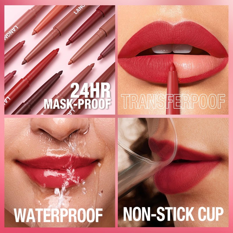 LANGMANNI 12 Colors Sculpting Matte Velvet Lip Liner Set,Smooth Creamy