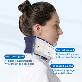 VELPEAU Neck Brace for Neck Pain and Support, Soft Cervical Collar for Sleeping, Vertebrae Whiplash Wrap Aligns, Stabilizes & Relieves Pressure in Spine for Women & Men (Blue, Large 3″)