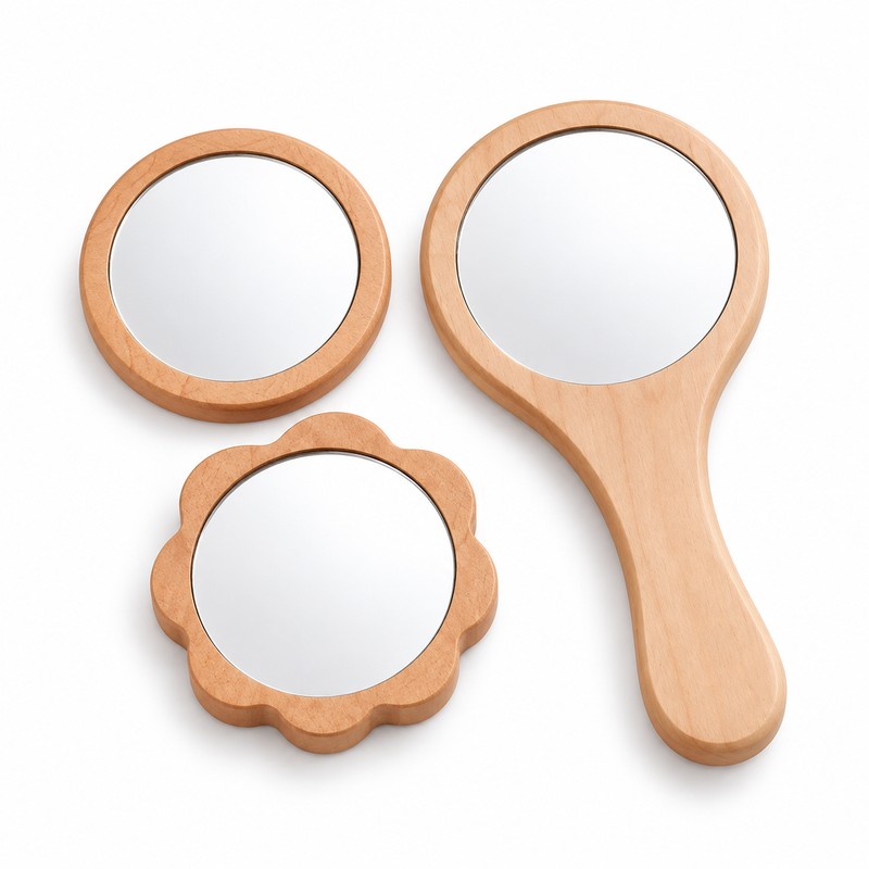 Wooden Hand Mirror for Makeup & Grooming – Portable Handheld