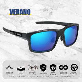 ICECUBE Verano Polarized Sports Sunglasses with Anti-Slip Function and Light Frame - for Men and Women when Driving, Running, Baseball, Golf, Casual Sports and Activities (Mat.BLK/Blue)