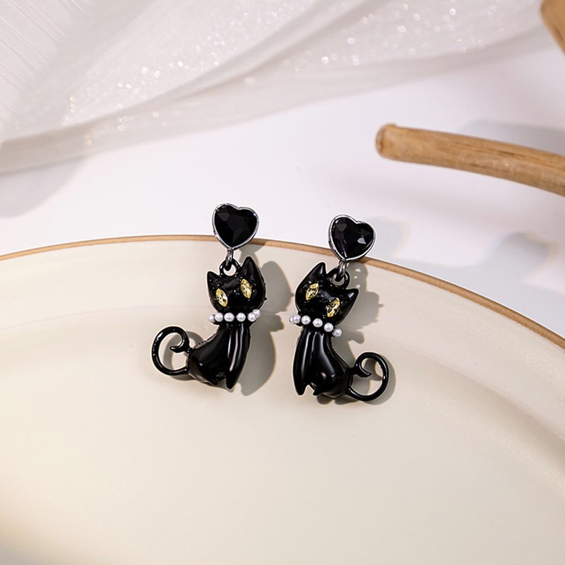 Black Cat Earrings for Women Cat Dangle Earrings Animal Cat