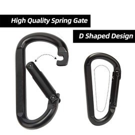 Caribeener Carabiner Clip, 860lbs, 3" Iron Heavy Duty Carabiner, D Shape Buckle - Keychains, Camping, Hiking Accessories, Carabiners for Locking Dog Leash, Harness, Yoga Swing, Gym etc, Black, 2 PCS