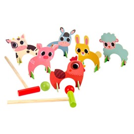 TOYANDONA Kids Croquet Set, Cartoon Wooden Animal Croquet Set Funny Lawn Games for Boys Girls