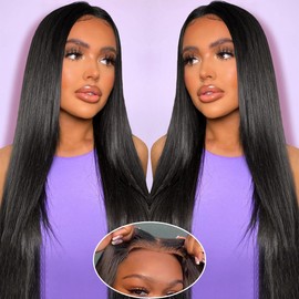 28 Inch Wear and Go Glueless Wigs Human Hair Pre Plucked Pre Cut for Beginners 13x4 HD Lace Closure Wigs Human Hair 180% Density Straight Lace Front Wigs No Glue Pre Cut 3s to Wear Glueless Wig