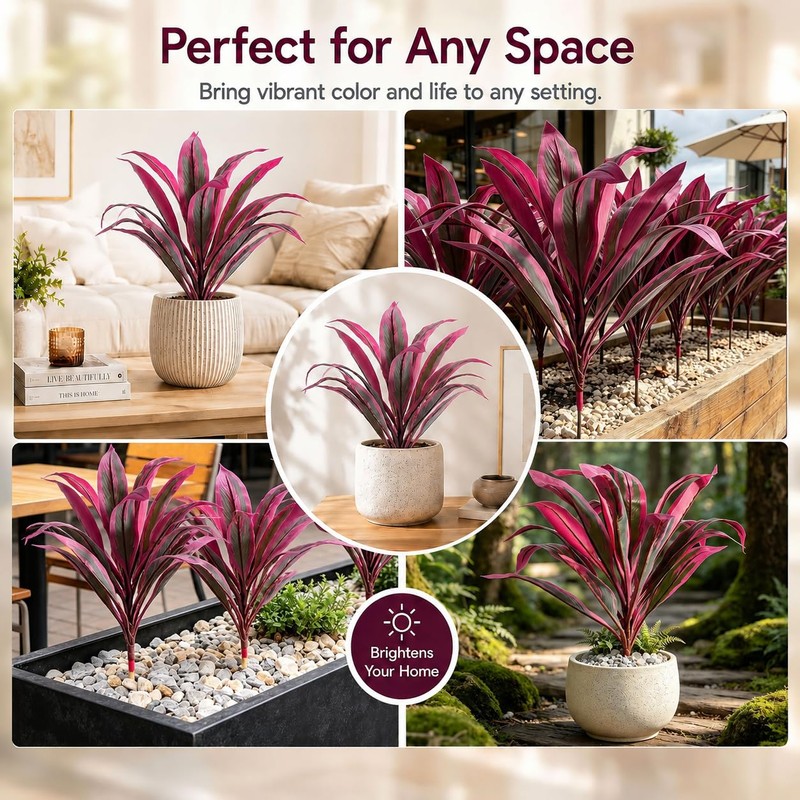 Artificial Dragon Blood Plant Set, 6 Pack Outdoor Cordyline Fack