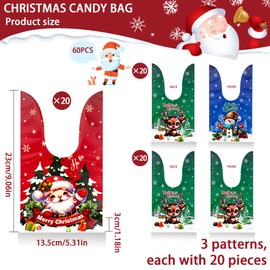 YeahBoom Pack of 60 Christmas Gift Bags, 3 Design Gift Bags Christmas, Rabbit Ears Candy Bags, Christmas Cookie Bags, Party Bags, Gift Bags Christmas, Christmas Treat Bag