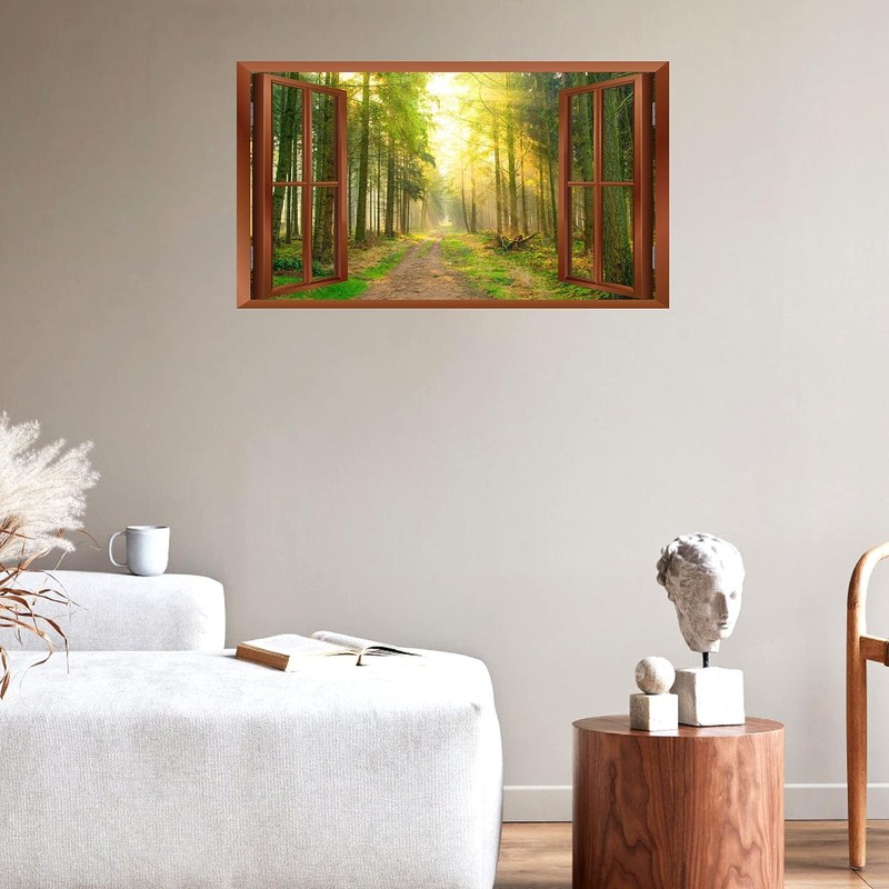 Forest Wall Stickers 3D Fake Window Wall Stickers Removable Scenery