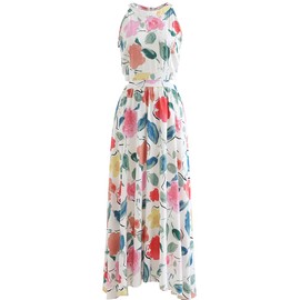 CHICWISH Women's Summer Fun Pink Floral Print Halter Neck Sleeveless Party Maxi Dress