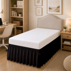 Serie 1000 - Faldas de cama para recámara universitario, tamaño individual XL, extra largas con volantes y esquina dividida, diseño elegante, microfibra cepillada de alta calidad, a medida, fácil