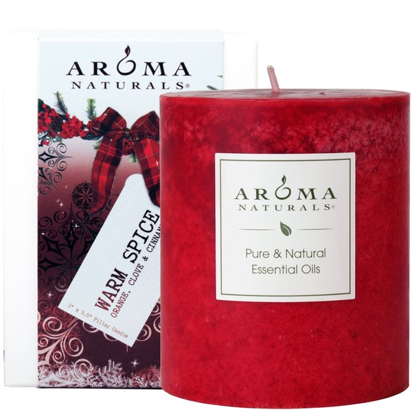 Aroma Naturals Holiday Orange, Clove and Cinnamon Essential Oil Scented Pillar Candle, Warm Spice, 3 inch x 3.5 inch