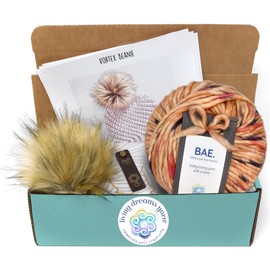 Beanie Hat Crochet Kit Includes Soft, Chunky Merino Wool Yarn, Printed Pattern, Pom-Pom, Rim Tag. Easy and Fashionable - Great for Gifts. Color: Honeybun