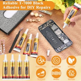 T-7000 Black Glue Adhesive, 4 x 15ML T7000 Adhesive Glue with Tweezers Precision Repairs Glue for Cell Phone Screen Electronics DIY Jewelry Making Crafts