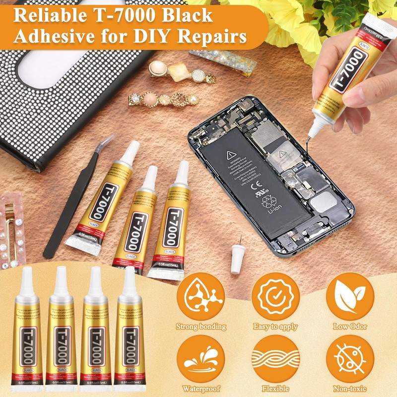 T-7000 Black Glue Adhesive, 4 x 15ML T7000 Adhesive Glue
