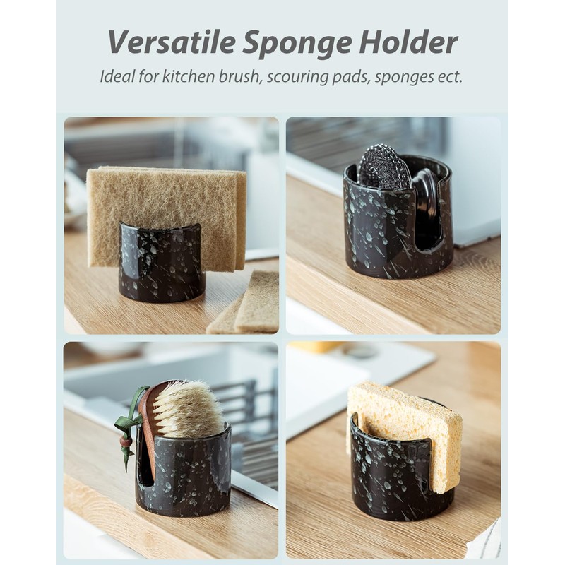 Zoeeker Sponge Holder for Kitchen Sink, Ceramic Sink Caddy Scrub