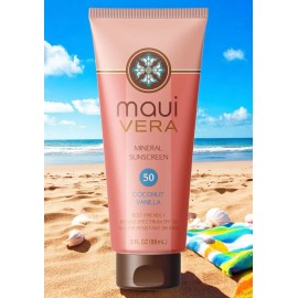 Reef Maui Vera SPF 50 Sunscreen 3oz Coconut Vanilla Scent Uncoated Zinc Reef Friendly