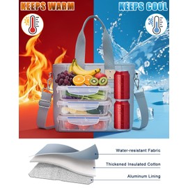 Insulated Lunch Box for Women & Men - Large Thermal Lunch Bag Women with Removable Shoulder Strap, Reusable Lunch Cooler Tote Bags Purse for Adults Work, Picnic, Hiking, Beach, Travel, Large, Blue