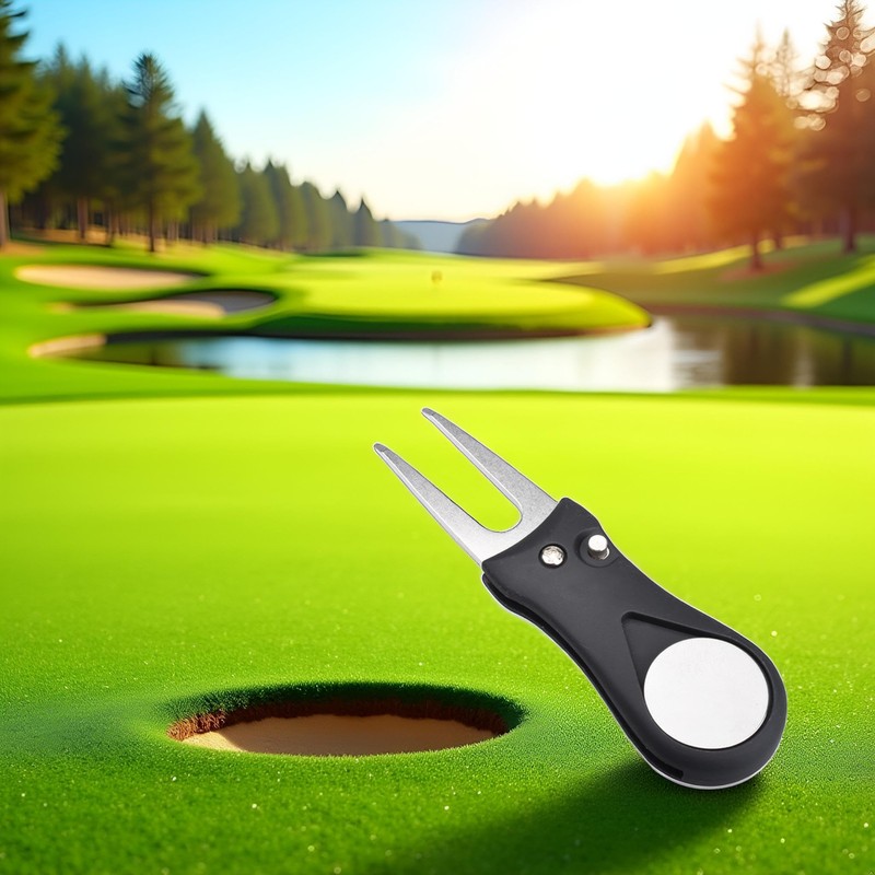 Cawhui 1Pc Black Golf Repair Tool Stainless Steel Foldable, Golf