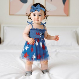 wybzd Fourth of July Baby Girl Outfit USA Bubble Romper Tutu Dress Skirts Toddler Infant My First 4th of July Outfits Clothes (Blue, 6-12 Months)
