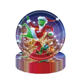 YAAVAAW 16Pcs Christmas Party Paper Plates 18cm,Merry Christmas Tableware Decor Grinch Pattern Disposable Paper Plate Xmas Plates for Kids Birthday Christmas Party Supplies Table Decorations
