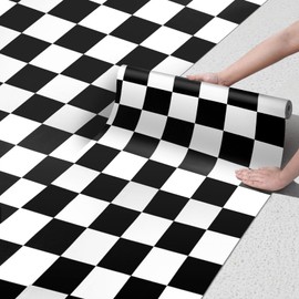 Durteljana Peel and Stick Floor Tiles Vinyl Flooring Roll 23"x 393"/64 Sq.Ft Linoleum Laminate Floor Tile Peel and Stick Self Adhesive Waterproof Black White Plank Sheet Flooring Sticker for Home Room