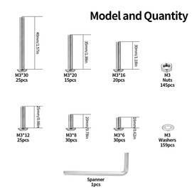 450 Piece M3 Screw Set, Allen Screws Nuts Set, Silver Threaded Screws with Nuts with Washers Set, Pan Head Screws and Nuts, Bicycle Screws Set, with Key