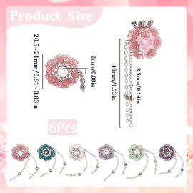 SUNNYCLUE 1 Box 6Pcs 6 Colors Rhinestone Pen Beads Clay Focal Bead Bulk 20mm Colorful Glass Rhinestones Heart Crown Flower Chain Diamond Pen Bead for Beaded Pens Jewelry Making Keychain DIY Crafts