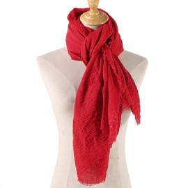 HeiDmai Unisex Cotton Blend Crinkle Vintage Soft Scarf with Fringed Edges 35" × 70" (Red)