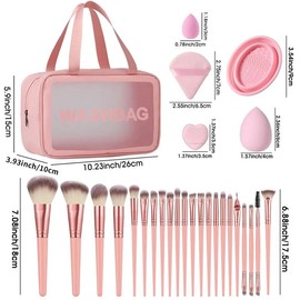 Summer All in One Makeup Tool Set, 22pcs Makeup Brush & 4 Triangular Powder Puff & 2 Mixed Sizes Makeup Sponges & 3 Finger Powder Puff & 1 Brush Cleaning Bowel & 1 Storage Bag, Beauty Products, Makeup Products, Christmas Gift