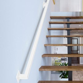 5FT White Industrial Iron Hand Railing, Wall Support Handle for Indoor Stairs & Outdoor Decks, Non-Slip & Rust-Resistant