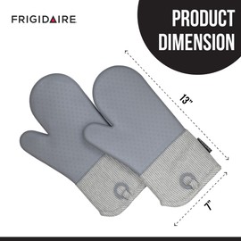 Frigidaire Layla Cotton and Silicone Oven Mitts, Heat Resistant, Anti-Slip, Machine Washable, 13”x 7 “,Grey, Set of 2