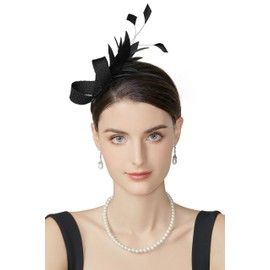 BABEYOND Fascinator Headband for Women - Tea Party Headpiece Kentucky Feather Fascinators Bridal Wedding Ribbon Hair Clip Black