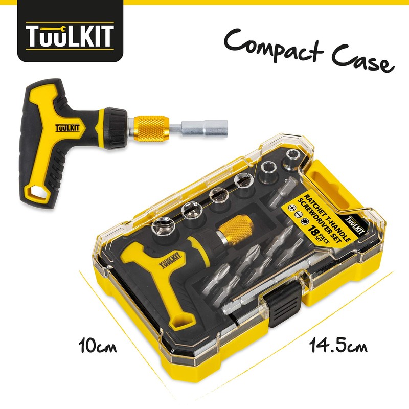 Tuulkit 18 Piece Ratchet T-Handle Screwdriver Set, Portable Tool Kit